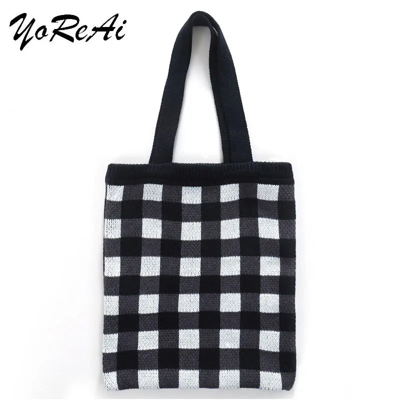 Lattice Woven Shoulder Bags Large Capacity Tote Winter Autumn Big Purses