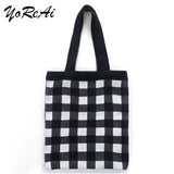Lattice Woven Shoulder Bags Large Capacity Tote Winter Autumn Big Purses
