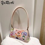 Cartoon Women Handle Bag PU Leather Shoulder Totes Vintage Top Female Clutch
