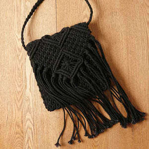 Vintage Rattan Woven Handbag Tassel Messenger Shoulder Bag