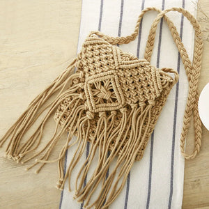 Vintage Rattan Woven Handbag Tassel Messenger Shoulder Bag