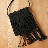 Vintage Rattan Woven Handbag Tassel Messenger Shoulder Bag