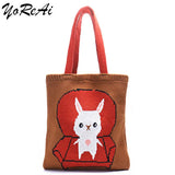 Japanese Knitting Rabbit Handbag Winter Woolen Tote Bag