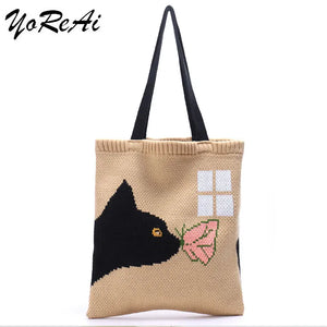 Kissing Cat Tote Bag Soft Purse Female Handbag for Lady Pack