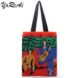 Women's Art Jacquard Knitting Bag Shoulder Tote