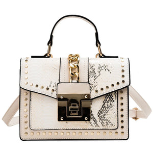 Snake Skin Women's Leather Handbag Square Pack Shoulder Bag