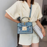 Snake Skin Women's Leather Handbag Square Pack Shoulder Bag