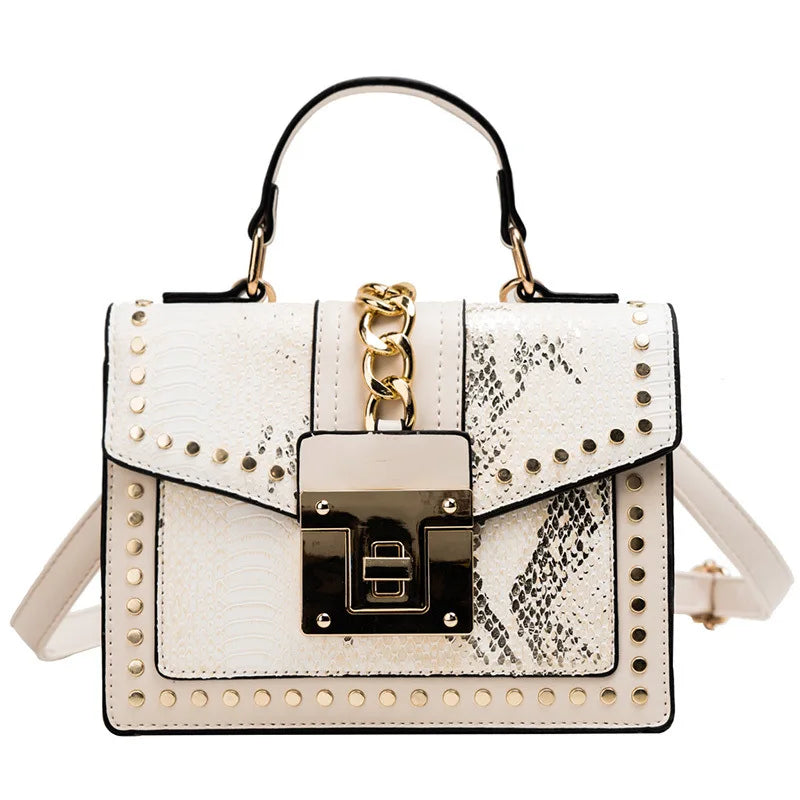 Snake Skin Women's Leather Handbag Square Pack Shoulder Bag