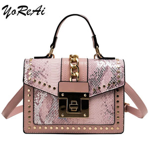 Snake Skin Women's Leather Handbag Square Pack Shoulder Bag