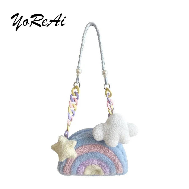 Woman Rainbow Small Shoulder Bag College Girl Leisure Mobile Phone Handbag