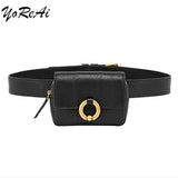 Women Waist Bag Leather Chest Handbag Beige