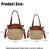 Vintage Straw Beach Bag for Women Shoulder Handbag with Patchwork Design