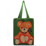 Bear Canvas Cloth Shoulder Bag for Women Knitting