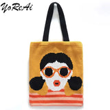Women Knitting Shopping Bag Cartoon Tote Pack Girl Shoulder Bags Handbag