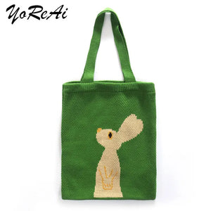 Bunny Knitting Shoulder Bag Women's Casual Tote