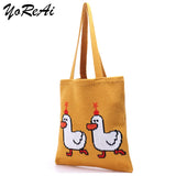 Women Knitting Shoulder Bags Duck Cartoon Handbag Casual Tote Literary BookBag