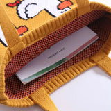 Women Knitting Shoulder Bags Duck Cartoon Handbag Casual Tote Literary BookBag