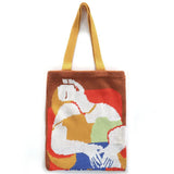 Women Shopping Bag Artistic Simplicity Knitting Canvas Shoulder Bags