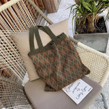 Women's Plaid Shoulder Bag Soft Knitting Tote Autumn Handbags