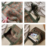 Women's Plaid Shoulder Bag Soft Knitting Tote Autumn Handbags
