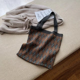 Women's Plaid Shoulder Bag Soft Knitting Tote Autumn Handbags