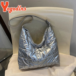 Autumn Space Cotton Women Handbag Large Capacity Shoulder Bag Winter Down Tote B