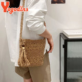 Boho Straw Bag Women Beach Shoulder Handbag Tassel Crossbody