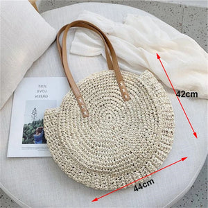 Boho Straw Shoulder Bag Circle Beach Handbag Purse