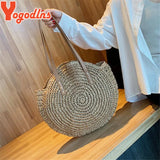 Boho Straw Shoulder Bag Circle Beach Handbag Purse