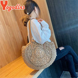 Boho Straw Shoulder Bag Circle Beach Handbag Purse