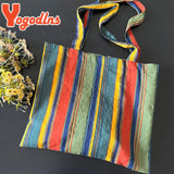 Colorful Stripe Shoulder Bag Large Capacity Shopping Tote