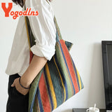 Colorful Stripe Shoulder Bag Large Capacity Shopping Tote