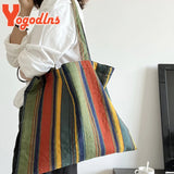 Colorful Stripe Shoulder Bag Large Capacity Shopping Tote
