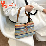 Colorful Striped Straw Shoulder Bag For Women Travel Holiday Beach Phone Bag