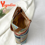 Colorful Striped Straw Shoulder Bag For Women Travel Holiday Beach Phone Bag