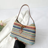 Colorful Striped Straw Shoulder Bag For Women Travel Holiday Beach Phone Bag
