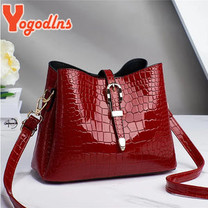 Crocodile Pattern Bucket Bag Crossbody Shoulder Handbag