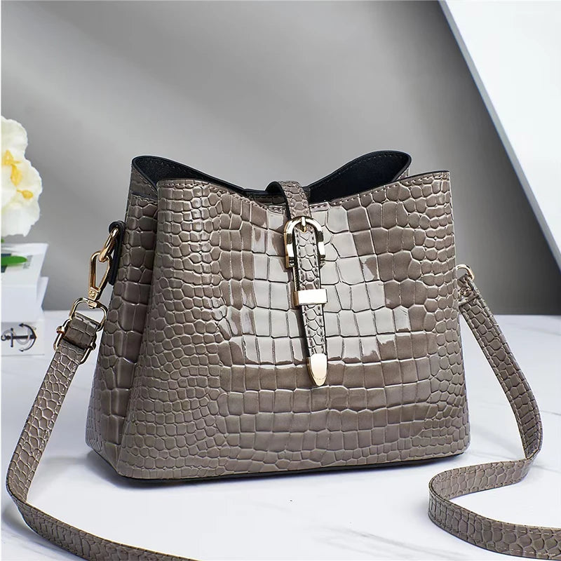 Crocodile Pattern Bucket Bag Crossbody Shoulder Handbag