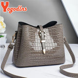 Crocodile Pattern Bucket Bag Crossbody Shoulder Handbag