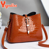 Crocodile Pattern Bucket Bag Crossbody Shoulder Handbag