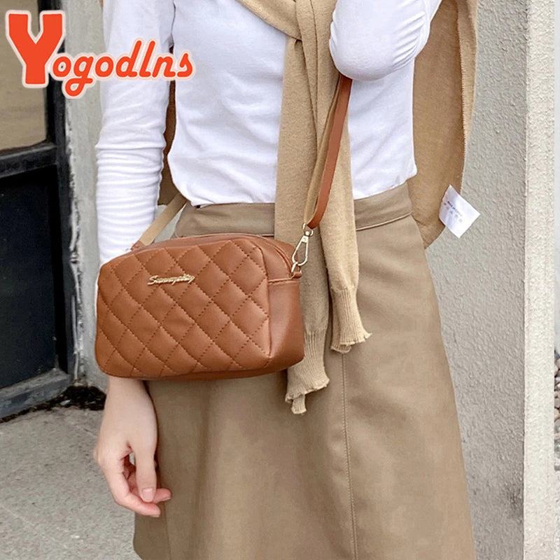 Embroidered Thread Shoulder Bag Soft Leather Crossbody Vintage Square