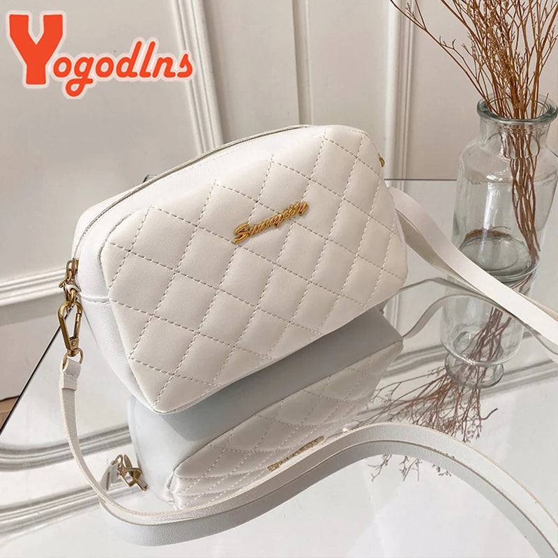 Embroidered Thread Shoulder Bag Soft Leather Crossbody Vintage Square