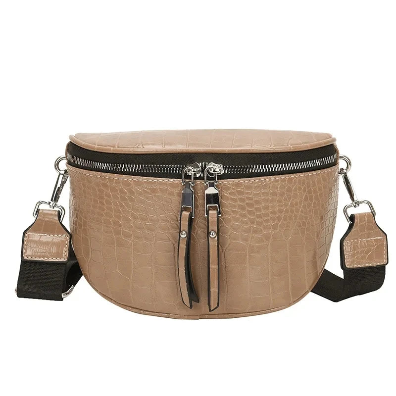 Crocodile Pattern Shoulder Bag Women PU leather Saddle Bag Crossbody Bag