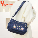 Embroidered Shoulder Women's Bag Nylon Floral Crossbody Bag