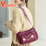 Embroidered Shoulder Women's Bag Nylon Floral Crossbody Bag