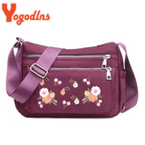 Embroidered Shoulder Women's Bag Nylon Floral Crossbody Bag