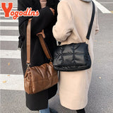Embroidered Thread Shoulder Bag Soft Leather Messenger Flap Square Handbag