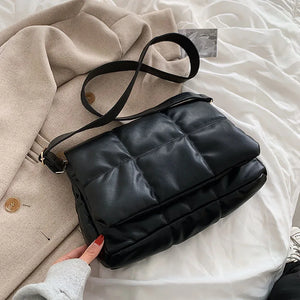 Embroidered Thread Shoulder Bag Soft Leather Messenger Flap Square Handbag