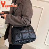 Embroidered Thread Shoulder Bag Soft Leather Messenger Flap Square Handbag