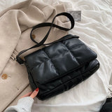 Embroidered Thread Shoulder Bag Soft Leather Messenger Flap Square Handbag
